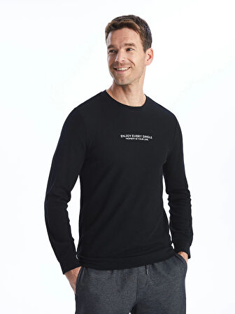 LCWAIKIKI Classic SİYAH Bisiklet Yaka Uzun Kollu Baskılı Erkek Sweatshirt