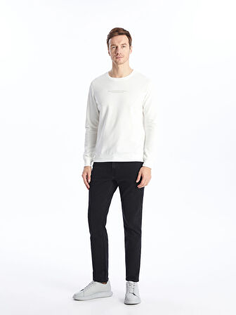 LCWAIKIKI Classic EKRU Bisiklet Yaka Uzun Kollu Baskılı Erkek Sweatshirt