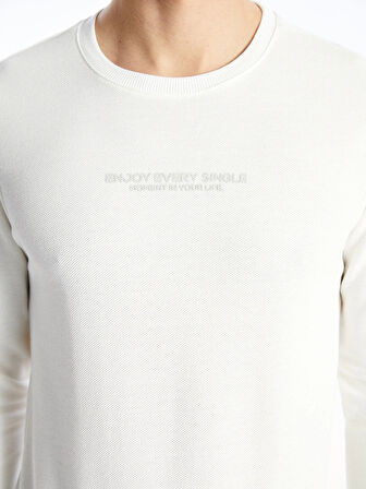 LCWAIKIKI Classic EKRU Bisiklet Yaka Uzun Kollu Baskılı Erkek Sweatshirt