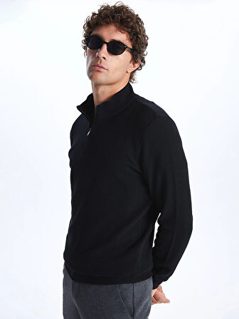 LCWAIKIKI Classic Siyah Dik Yaka Uzun Kollu Erkek Sweatshirt