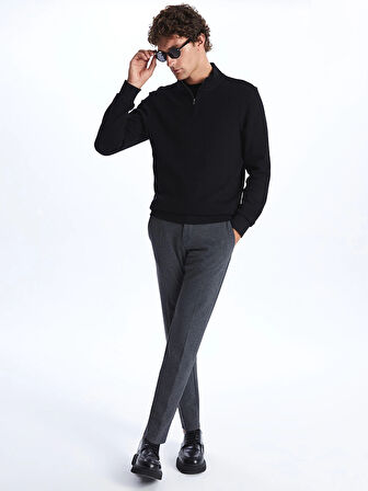 LCWAIKIKI Classic Siyah Dik Yaka Uzun Kollu Erkek Sweatshirt