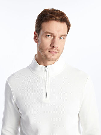 LCWAIKIKI Classic Ekru Dik Yaka Uzun Kollu Erkek Sweatshirt