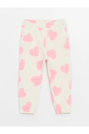 LCW Kids Pembe Beli Lastikli Baskılı Kız Bebek Eşofman Alt