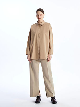 LCW Modest Kahverengi Düz Poplin Kadın Gömlek Tunik