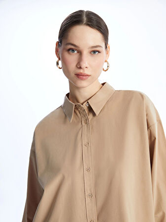 LCW Modest Kahverengi Düz Poplin Kadın Gömlek Tunik