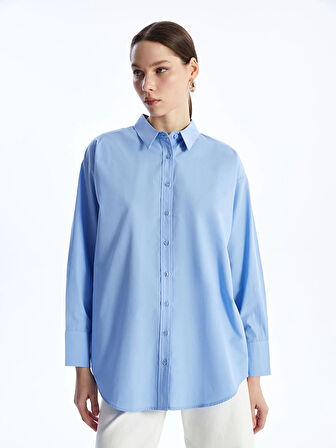 LCW Modest Mavi Düz Poplin Kadın Gömlek Tunik