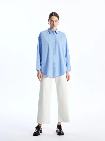 LCW Modest Mavi Düz Poplin Kadın Gömlek Tunik