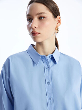 LCW Modest Mavi Düz Poplin Kadın Gömlek Tunik