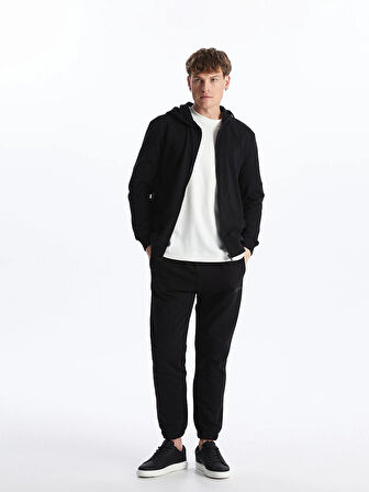 LCW Casual Siyah Kapüşonlu Uzun Kollu Erkek Fermuarlı Sweatshirt