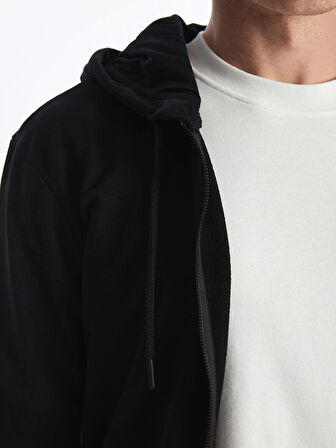 LCW Casual Siyah Kapüşonlu Uzun Kollu Erkek Fermuarlı Sweatshirt