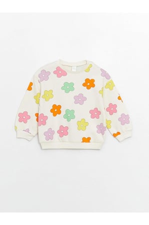 lcw baby bisiklet yaka uzun kollu baskılı kız bebek sweatshirt ve tayt 2'li takım