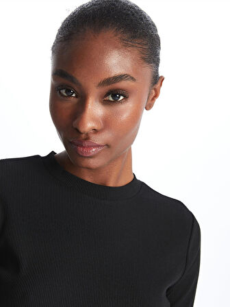 LCW Vision SİYAH Bisiklet Yaka Düz Uzun Kollu Kadın Elbise