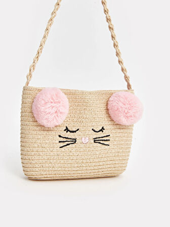 LCW ACCESSORIES BEJ Ponponlu Kız Çocuk Hasır Kol Çantası