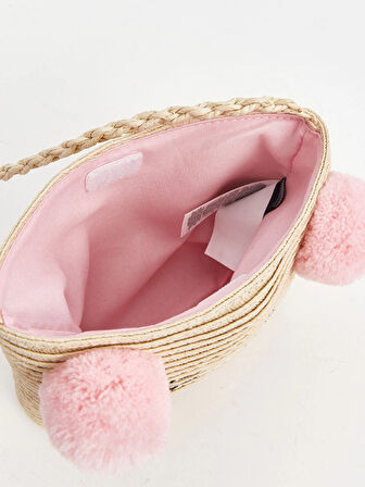 LCW ACCESSORIES BEJ Ponponlu Kız Çocuk Hasır Kol Çantası