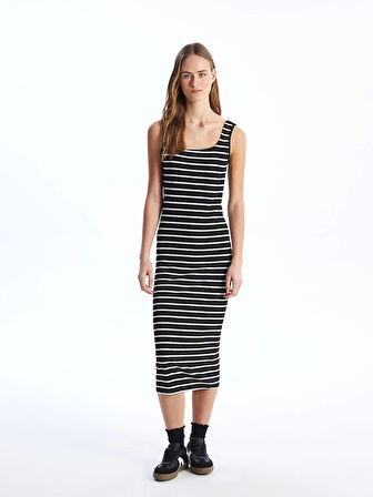 LCW Vision SİYAH U Yaka Çizgili Kadın Elbise