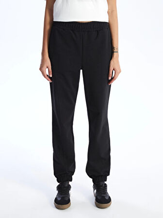 XSIDE Siyah Kadın Beli Lastikli Düz Jogger Eşofman Altı