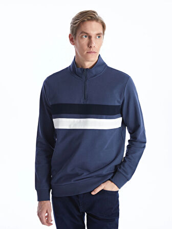 LCWAIKIKI Classic İNDİGO Dik Yaka Uzun Kollu Renk Bloklu Erkek Sweatshirt