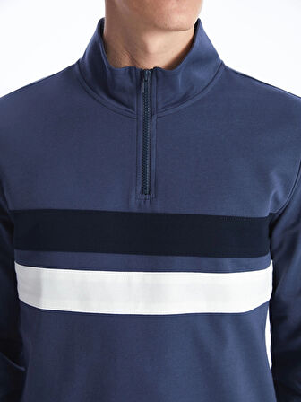 LCWAIKIKI Classic İNDİGO Dik Yaka Uzun Kollu Renk Bloklu Erkek Sweatshirt