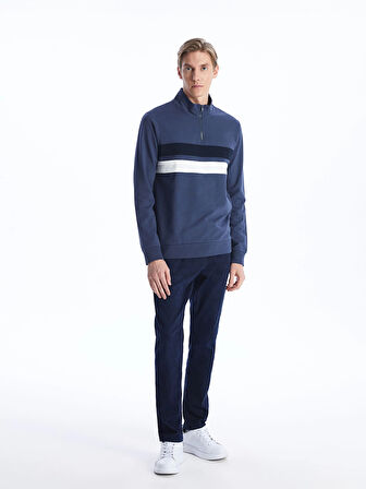 LCWAIKIKI Classic İNDİGO Dik Yaka Uzun Kollu Renk Bloklu Erkek Sweatshirt