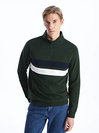 LCWAIKIKI Classic YEŞİL Dik Yaka Uzun Kollu Renk Bloklu Erkek Sweatshirt