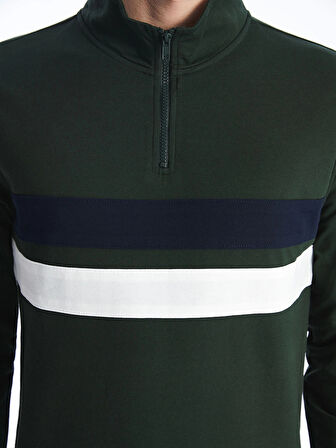 LCWAIKIKI Classic YEŞİL Dik Yaka Uzun Kollu Renk Bloklu Erkek Sweatshirt