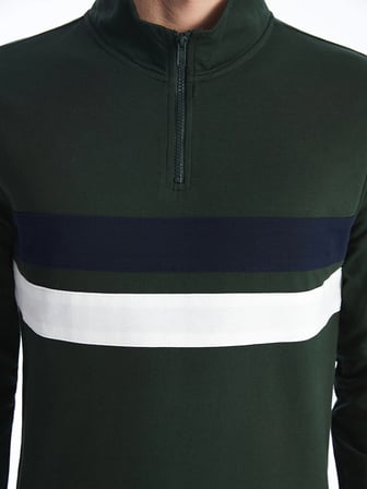 LCWAIKIKI Classic YEŞİL Dik Yaka Uzun Kollu Renk Bloklu Erkek Sweatshirt
