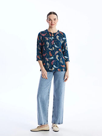 LCW Grace Karişik Bağlamalı Yaka Desenli Kadın Tişört