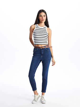 LCW Jeans İNDİGO Beli Kemerli Jüpiter Süper Skinny Fit Kadın Jean Pantolon