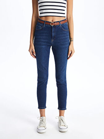 LCW Jeans İNDİGO Beli Kemerli Jüpiter Süper Skinny Fit Kadın Jean Pantolon