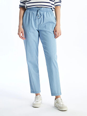 LCWAIKIKI Classic Bej Beli Lastikli Carrot Fit Kadın Jean Pantolon