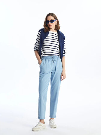 LCWAIKIKI Classic Bej Beli Lastikli Carrot Fit Kadın Jean Pantolon