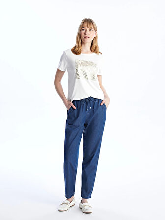 LCWAIKIKI Classic Mavi Beli Lastikli Carrot Fit Kadın Jean Pantolon