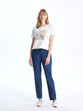 LCWAIKIKI Classic Mavi Beli Lastikli Carrot Fit Kadın Jean Pantolon