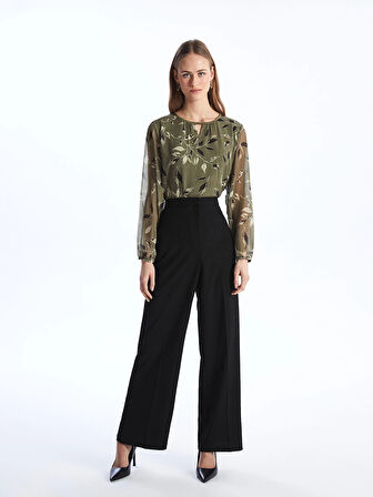 LCW Grace Haki Bisiklet Yaka Desenli Uzun Kollu Kadın Bluz