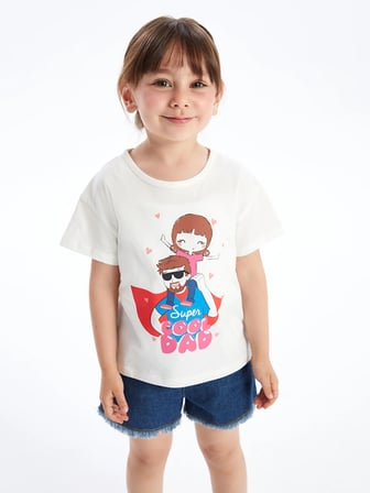 LCW Kids Beyaz Bisiklet Yaka Baskılı Kısa Kollu Kız Bebek Tişört