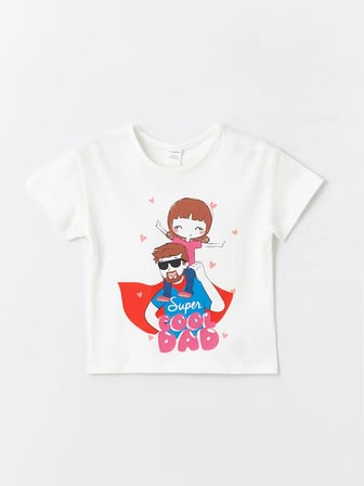 LCW Kids Beyaz Bisiklet Yaka Baskılı Kısa Kollu Kız Bebek Tişört