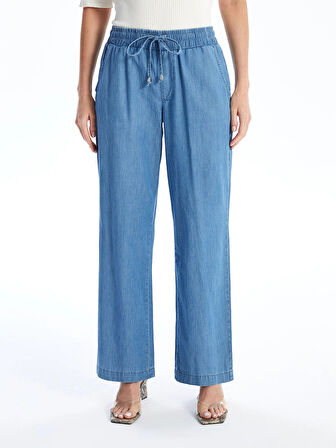 LCWAIKIKI Classic Mavi Beli Lastikli Wideleg Kadın Jean Pantolon