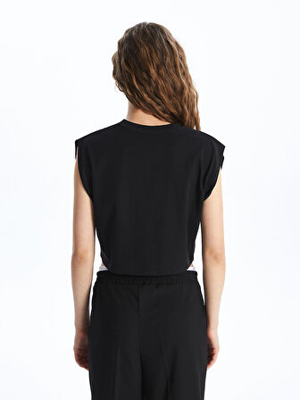 XSIDE Siyah Bisiklet Yaka Baskılı Kadın Crop