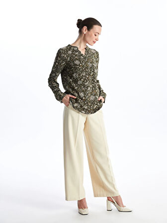 LCW Grace Haki Kaçık Yaka Çiçekli Uzun Kollu Kadın Bluz