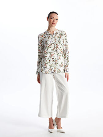 LCW Grace Ekru Kaçık Yaka Çiçekli Uzun Kollu Kadın Bluz