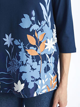 LCW Grace Indigo Bağlamalı Yaka Çiçekli Kadın Bluz