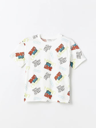 LCW Kids Ekru Oversize Bisiklet Yaka Erkek Çocuk Tişört