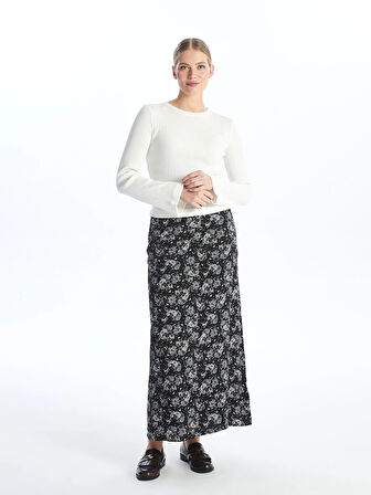 LCW Grace Siyah Beli Lastikli Desenli Kadın Etek