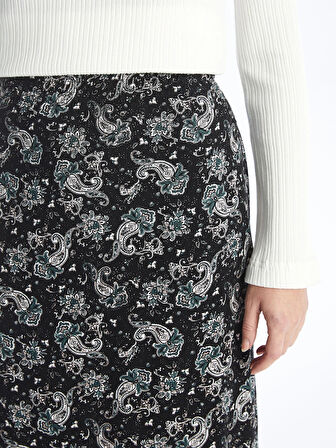 LCW Grace Siyah Beli Lastikli Desenli Kadın Etek
