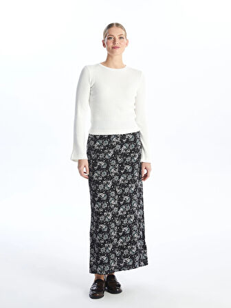 LCW Grace Siyah Beli Lastikli Desenli Kadın Etek