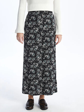 LCW Grace Siyah Beli Lastikli Desenli Kadın Etek