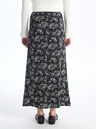 LCW Grace Siyah Beli Lastikli Desenli Kadın Etek