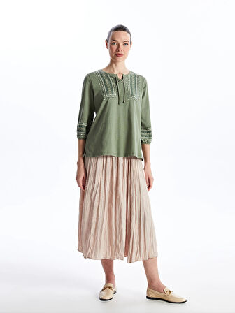 LCW Grace Haki Bağlamalı Yaka Desenli Kadın Bluz