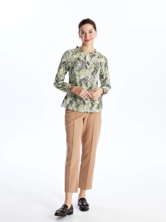 LCW Grace Yeşil Bağlamalı Yaka Desenli Uzun Kollu Kadın Bluz