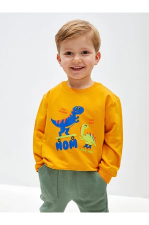 Bisiklet Yaka Uzun Kollu Baskılı Erkek Bebek Sweatshirt